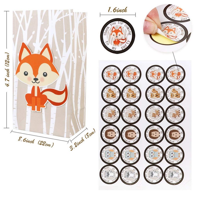 OurWarm 24pcs Woodland Party Favor Bags, 3D Animals Candy Treat Gift Bags with Thank You Stickers for Kids Woodland Animals Theme Baby Shower Birthday Party Decorations Supplies, 6 Styles - Image 2
